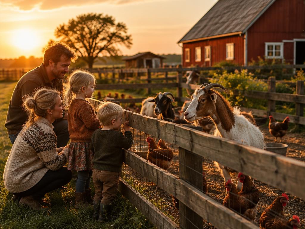 Familie på besøg i dyreparken ved gården